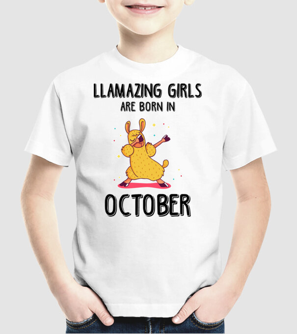 Llamazing girls are born in october black model alb pe tricou