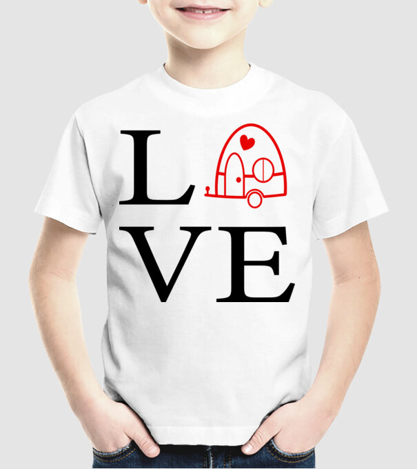 Love camping model alb pe tricou
