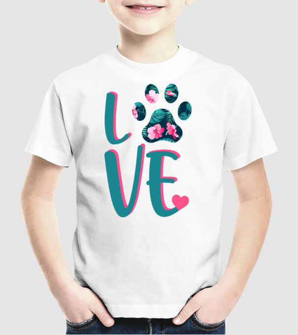 LOVE CÂINI model alb pe tricou