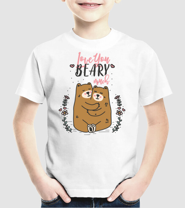 LoveU BEARY much model alb pe tricou