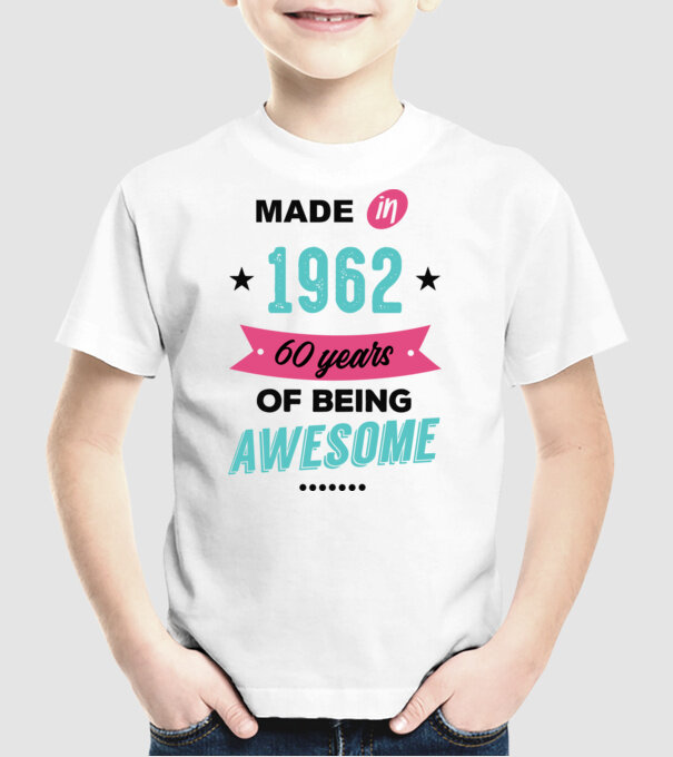 MADE in 1962 model alb pe tricou