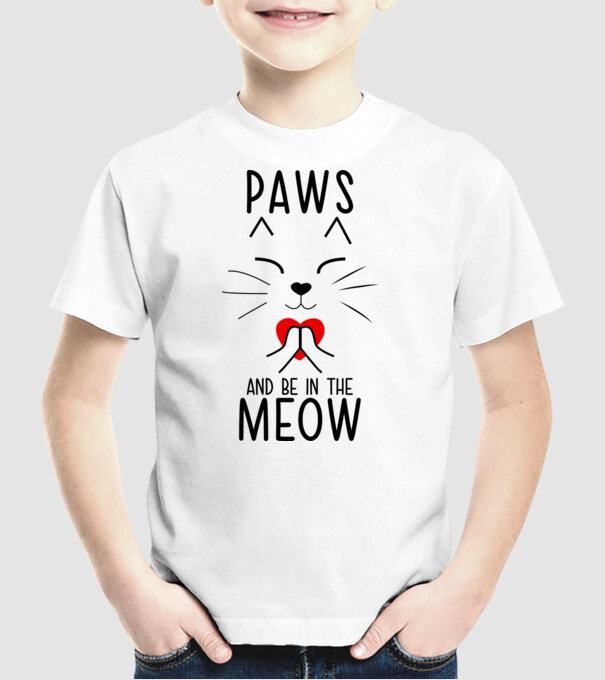 Pisică Meditând model alb pe tricou