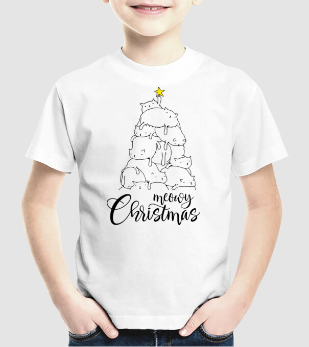 Meowy Christmas model alb pe tricou