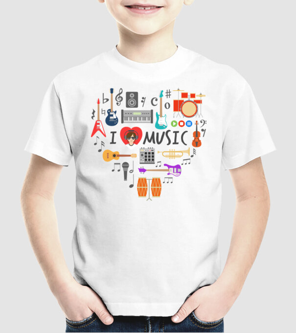 music heart model alb pe tricou