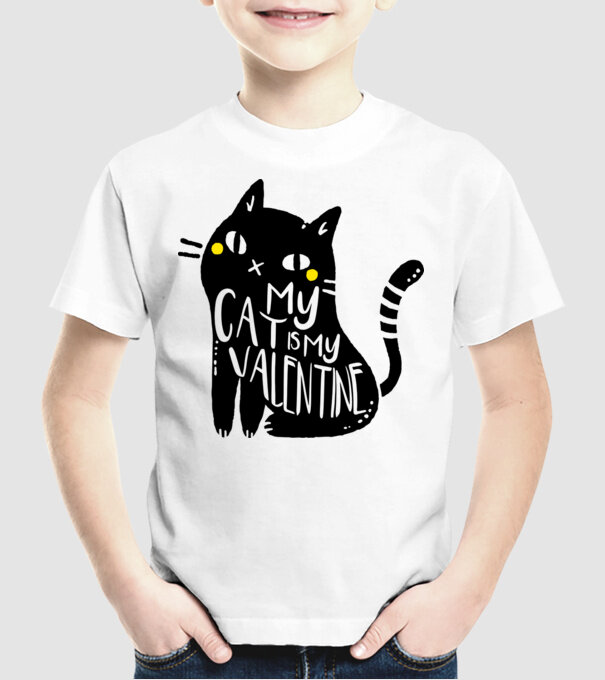 My cat is my valentine model alb pe tricou