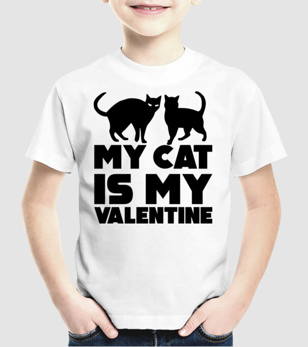 My cat is my valentine black model alb pe tricou