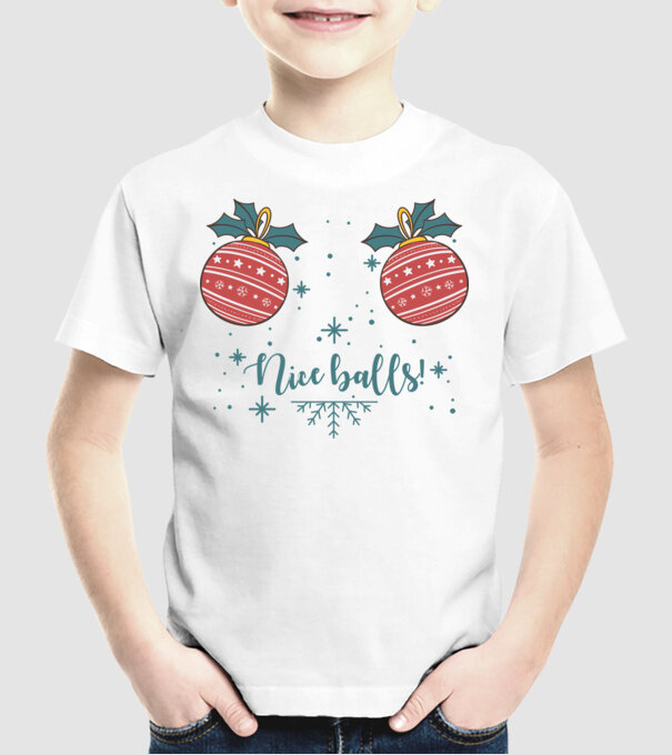 Nice Balls model alb pe tricou