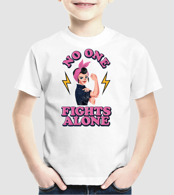 No one fights alone pinup texture model alb pe tricou