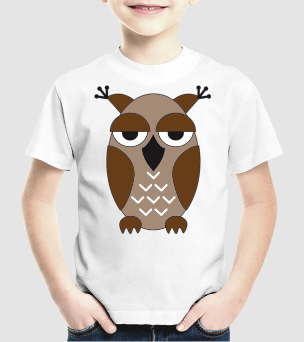 Owl model alb pe tricou