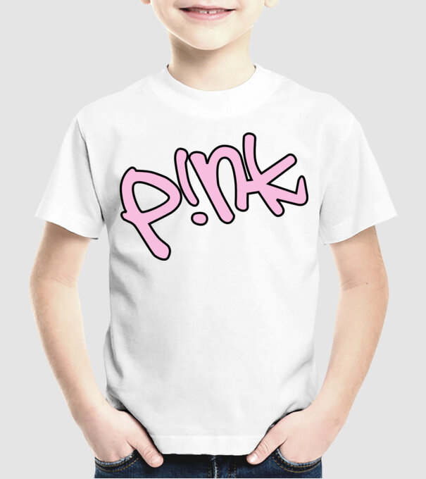 PINK model alb pe tricou