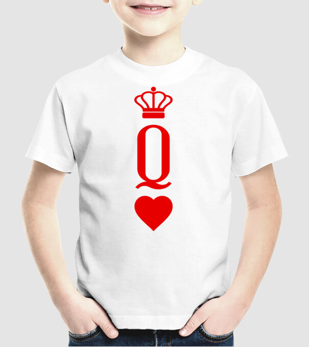 Playin gcards Queen of hearts model alb pe tricou
