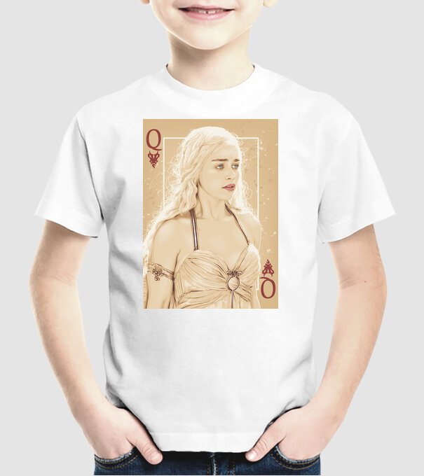 Queen Card model alb pe tricou