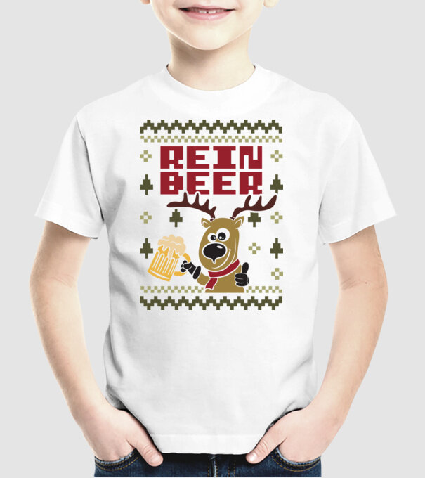 Reinbeer ugly sweater model alb pe tricou