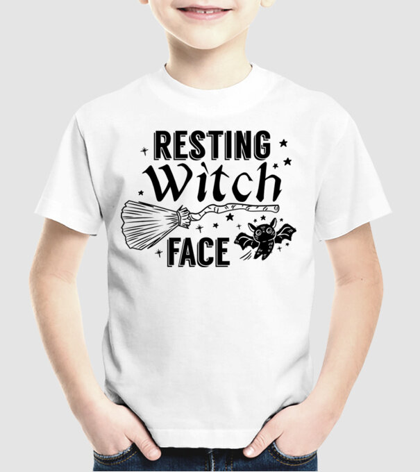 Resting Witch face model alb pe tricou