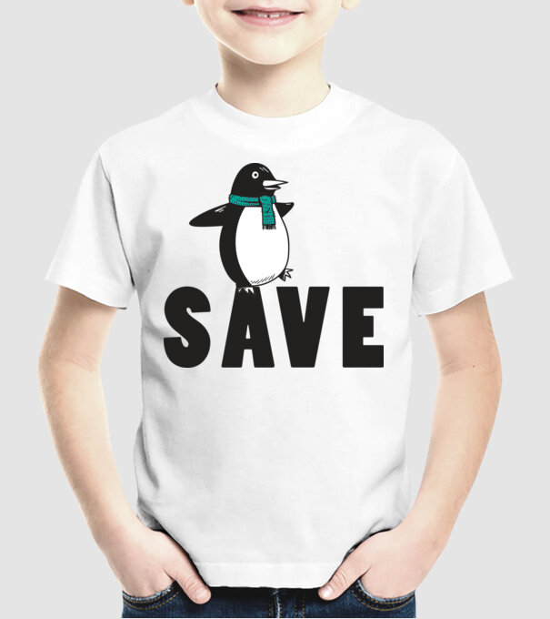 Save penguin model alb pe tricou