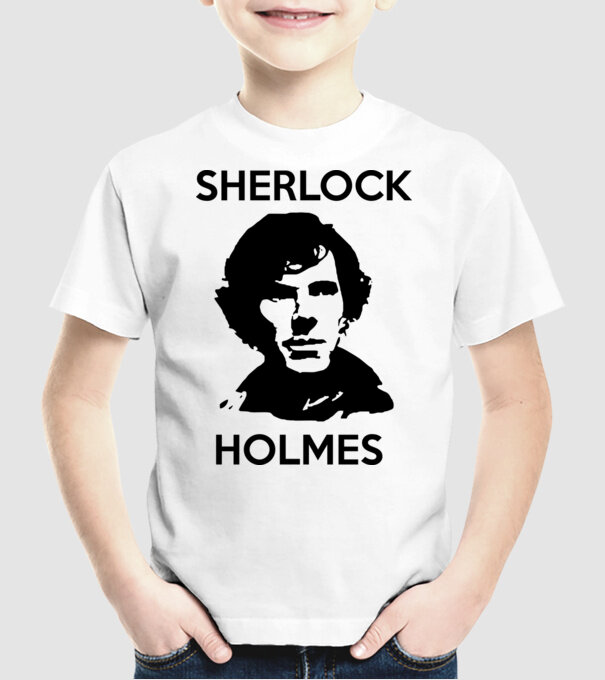 Sherlock model alb pe tricou