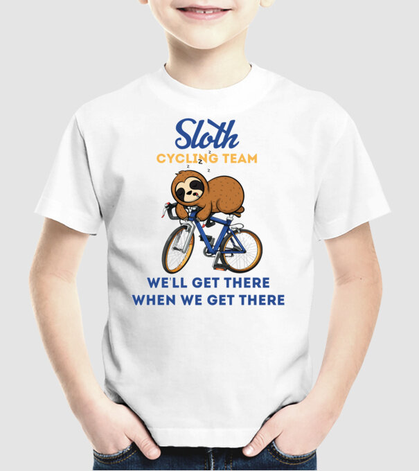 Sloth cycling team model alb pe tricou