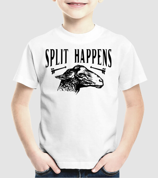 Split happens model alb pe tricou