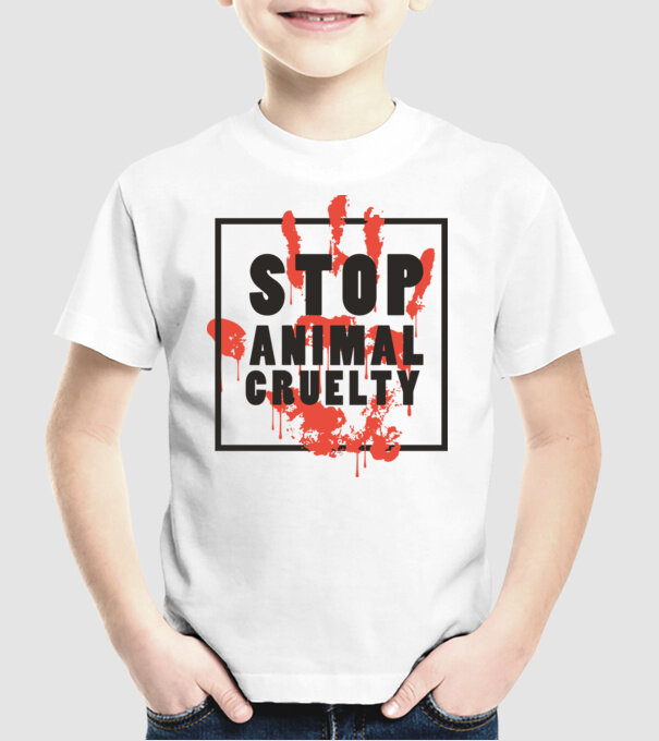 Stop animal cruelty model alb pe tricou