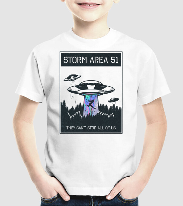 'Storm area 51 - They can''t stop all of us dark' model alb pe tricou