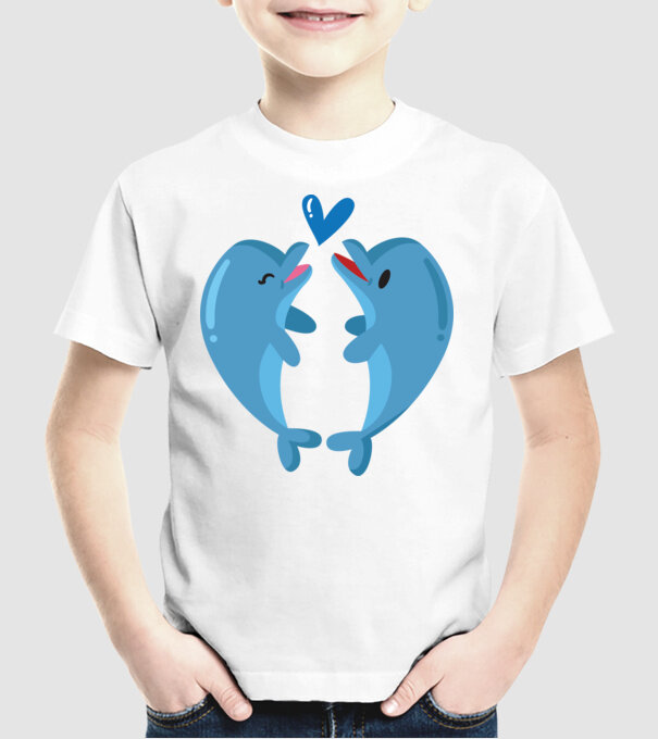 DELFINI ÎNDRĂGOSTIȚI model alb pe tricou