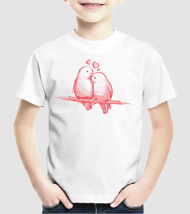 Păsări îndrăgostite model alb pe tricou