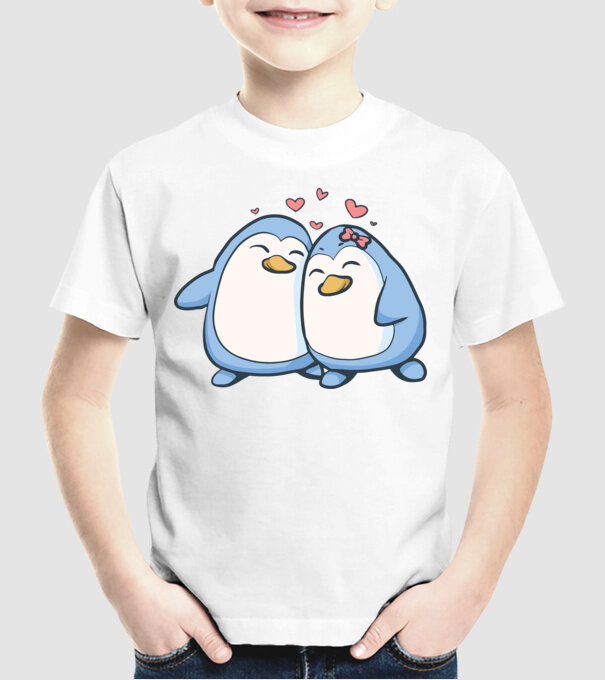PINGUIN ÎNDRĂGOSTIT model alb pe tricou