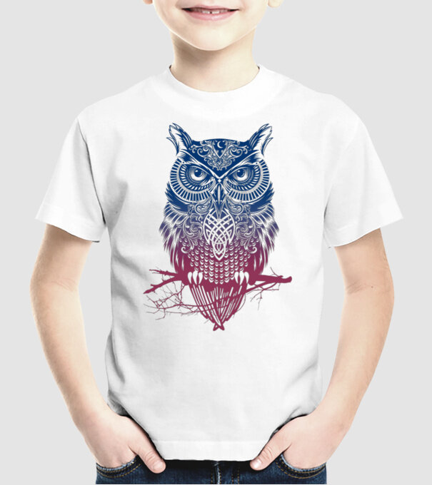 Bufniță colorată model alb pe tricou