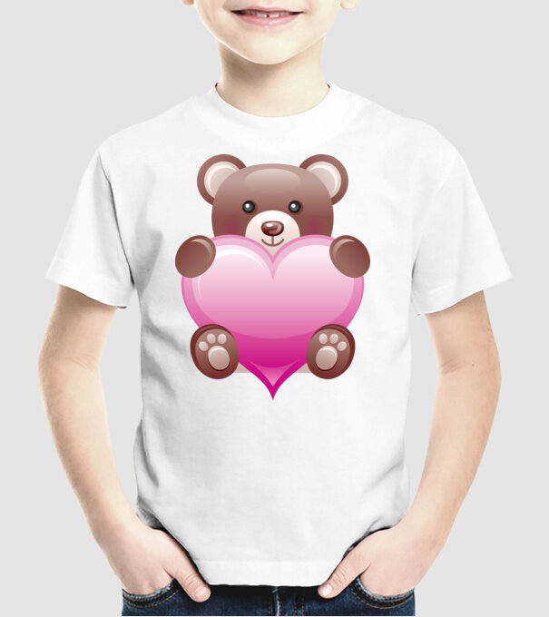 Ursuleț inimos model alb pe tricou