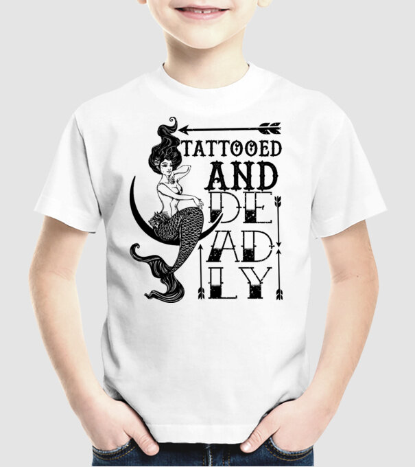 Tattooed and deadly mermaid model alb pe tricou