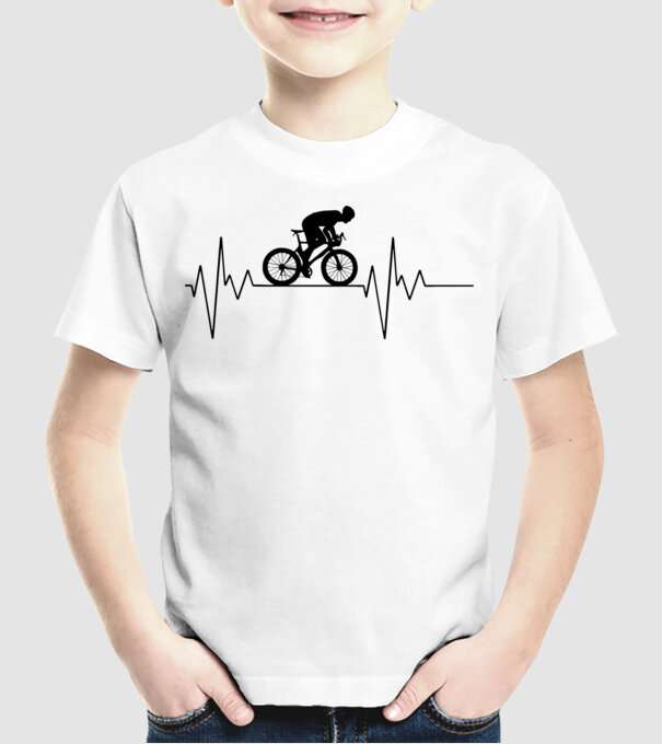 Biker Heartbeat model alb pe tricou