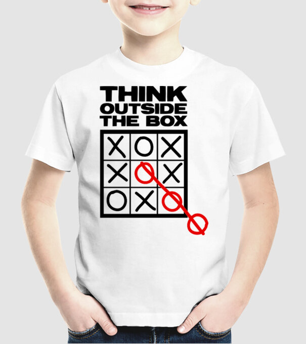 Think outside the box model alb pe tricou