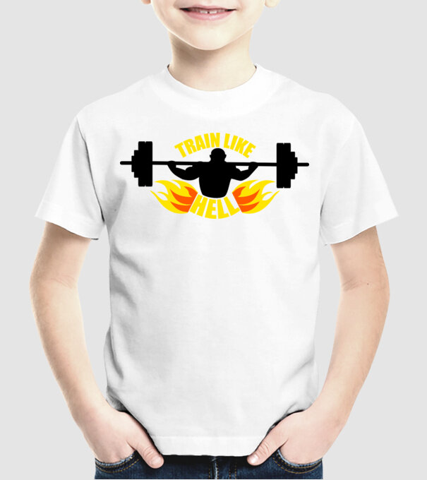 Train like hell model alb pe tricou