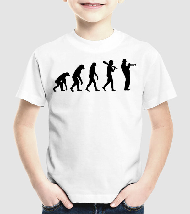 Trombitás evolúció model alb pe tricou