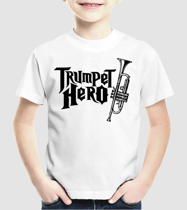 Trumpet Hero model alb pe tricou