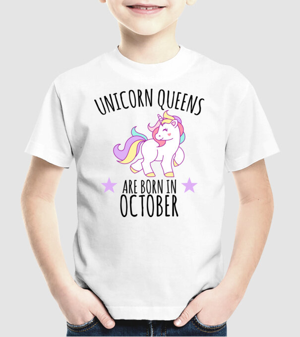 Unicorn queens are born in - October model alb pe tricou
