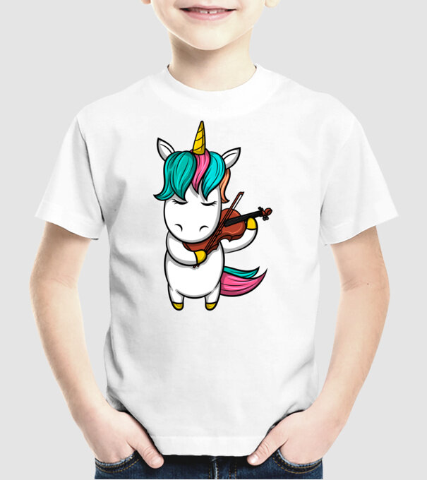 Unicorn Violin model alb pe tricou