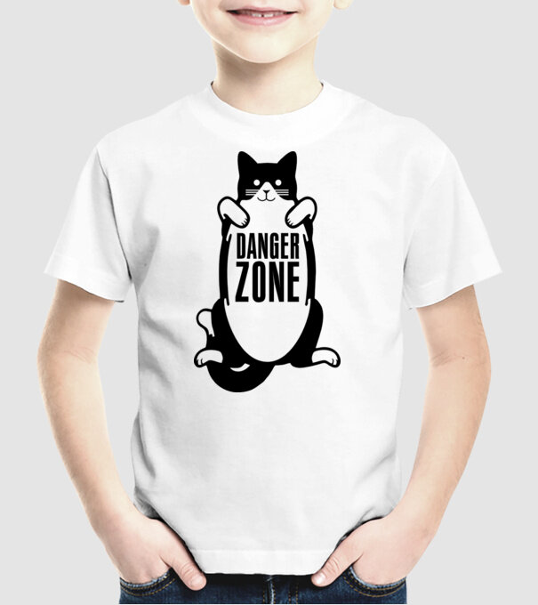 Zonă de pericol pisică model alb pe tricou