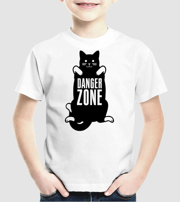 Zonă de pericol pisică model alb pe tricou