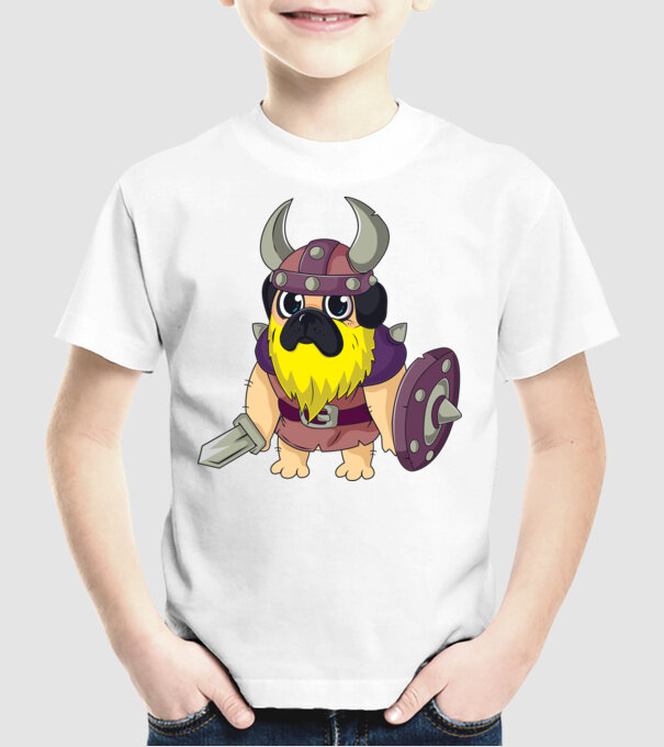 Mops Viking model alb pe tricou