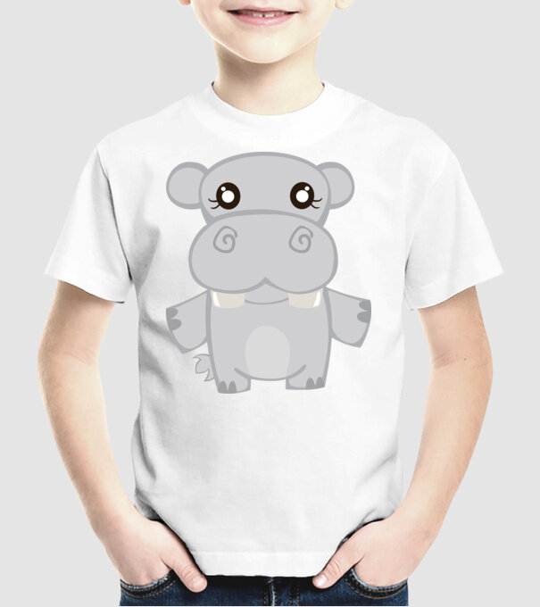 Hipopotam model alb pe tricou