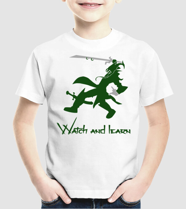 Watch and learn model alb pe tricou
