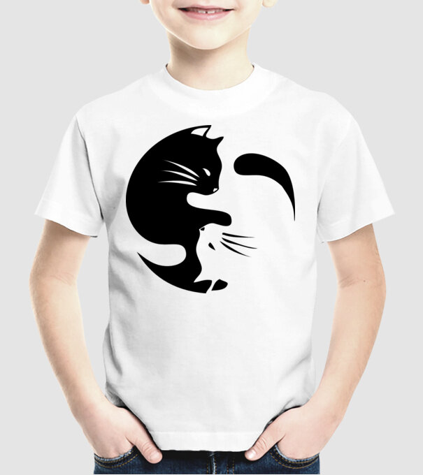 Yin Yang Pisică model alb pe tricou
