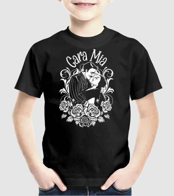 Addams family couple shirt Morticia and Gomez Cara Mia model negru pe tricou