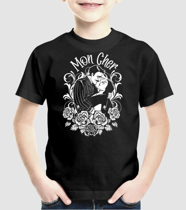 Addams family couple shirt Morticia and Gomez Mon cher model negru pe tricou