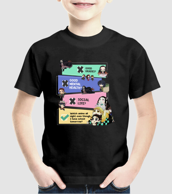 Anime check Demon Slayer model negru pe tricou