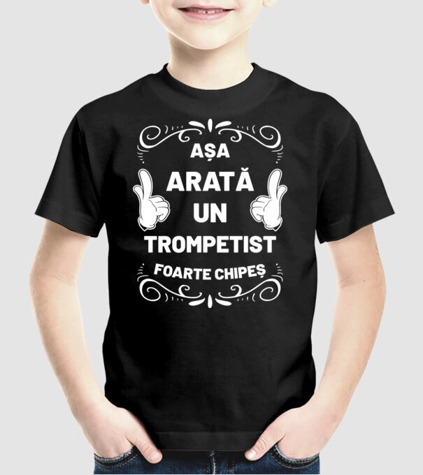 așa arată un trompetist foarte chipeș model negru pe tricou