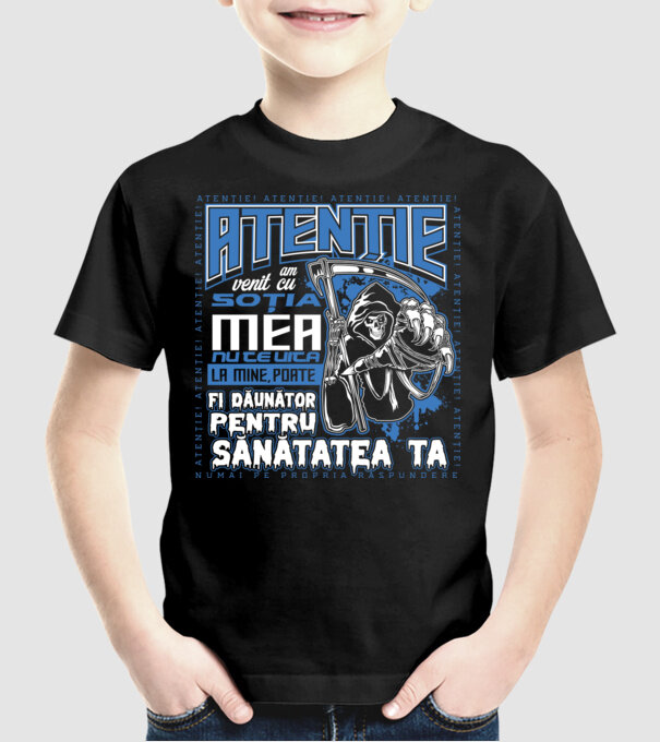 Atenție Am venit cu soția mea model negru pe tricou