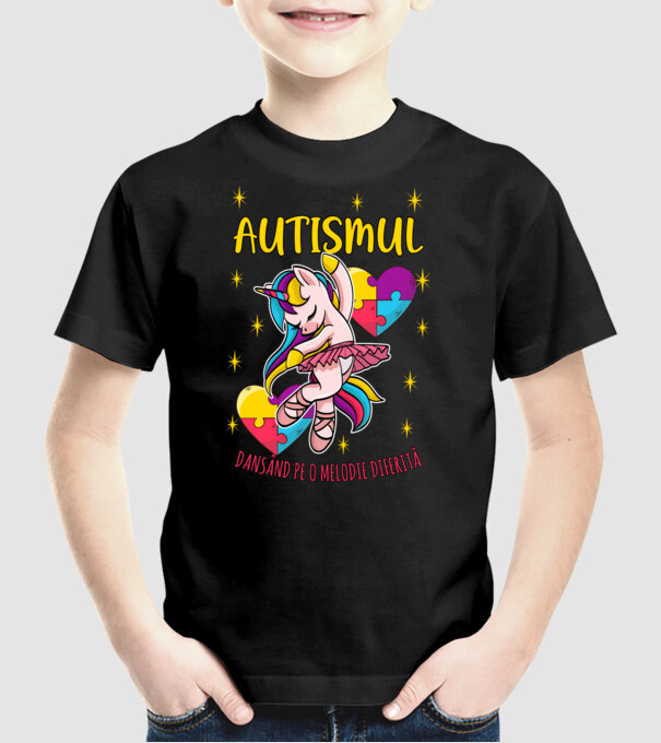 Autismul, dansând pe o melodie diferită model negru pe tricou