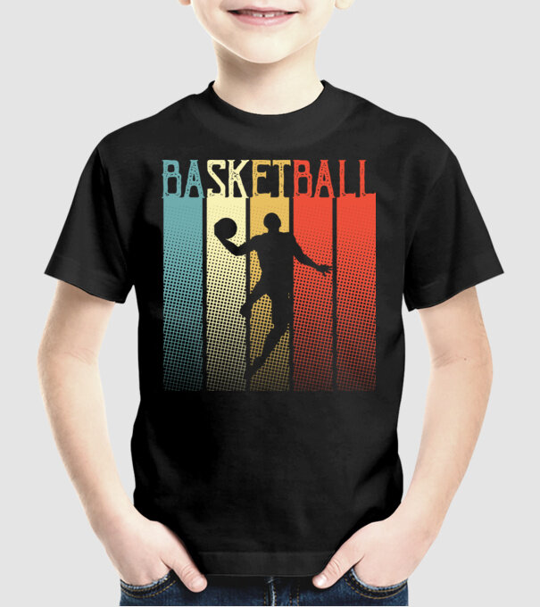 basketball vintage model negru pe tricou